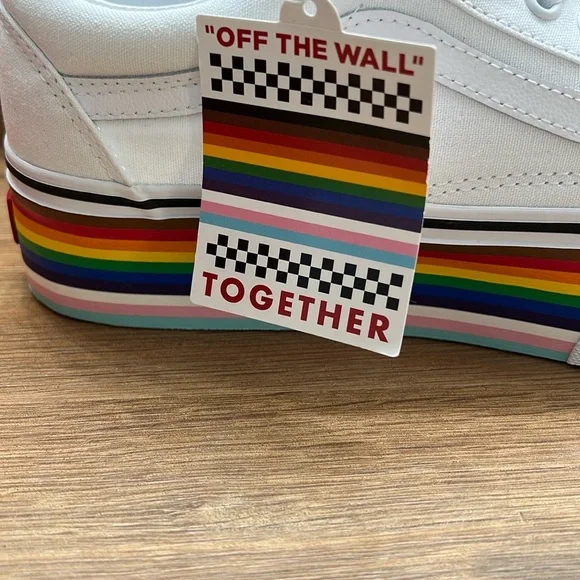 Vans Women's White Platform Sneakers with Rainbow Sole - Picture 7 of 8